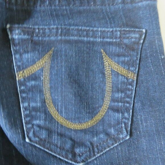 True Religion Stella Jeans Rare Gold Stitched Dark Blue Denim Women's Size 24 - Picture 6 of 11